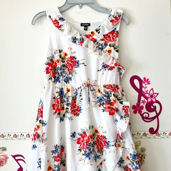 Zunie Girls Red Floral White Flared Dress Girls 10 - Picture 2 of 10